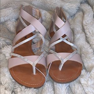 Neutral pink and silver sandals